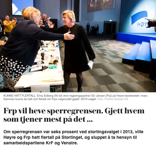 VG FrP tjener på å øke sperregrensen 6